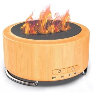 Wood Grain Essential Oil Diffuser with LED Flame Effect